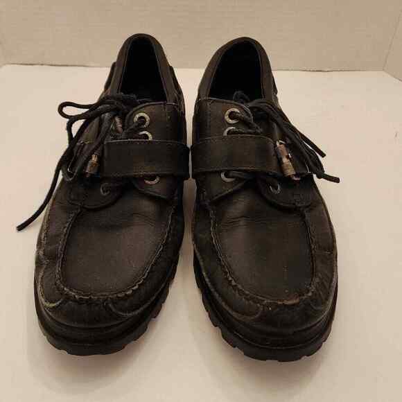 Polo Ralph Lauren vintage black buckle deck boat shoes loafers men\'s size 10.5 D